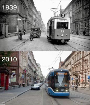 زاویه‌ای جالب از شهر کراکوفِ لهستان با ۷۰سال فاصله زمانی