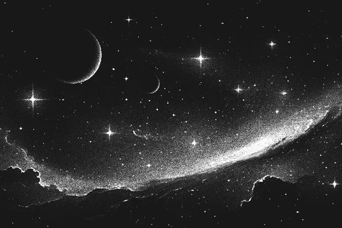 آسمان شب با ماه و ستاره‌ها