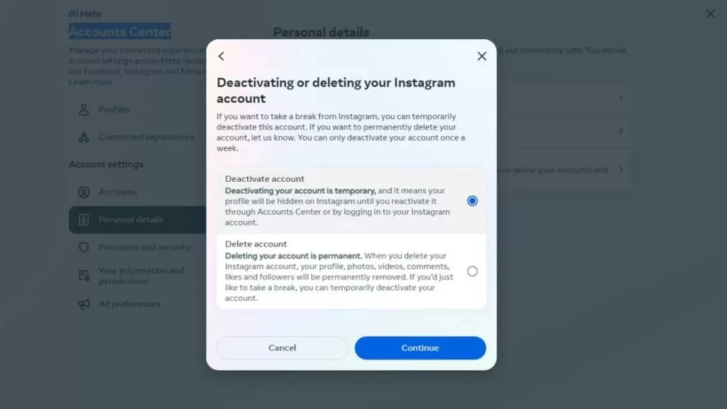 دیلیت اکانت موقت اینستاگرام با کامپیوتر